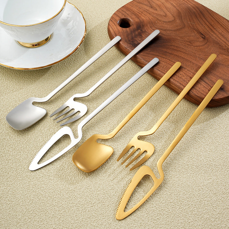 Creative New Wall Hanging Spoon 304 Stainless Steel Tableware Knife And Fork Spoon Suit Hanging Ring Coffee Spoon Dessert Cake Knife And Fork