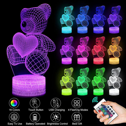 مصباح ثلاثي الأبعاد من الأكريليك مزود بمنفذ USB وإضاءة ليلية LED لافتة نيون لعيد الميلاد