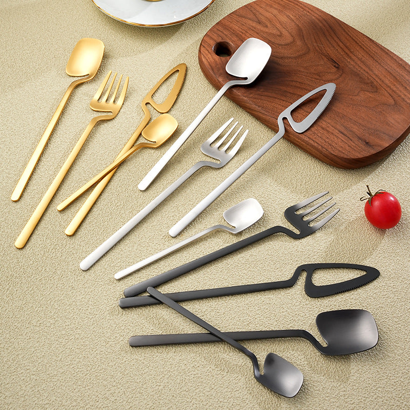 Creative New Wall Hanging Spoon 304 Stainless Steel Tableware Knife And Fork Spoon Suit Hanging Ring Coffee Spoon Dessert Cake Knife And Fork